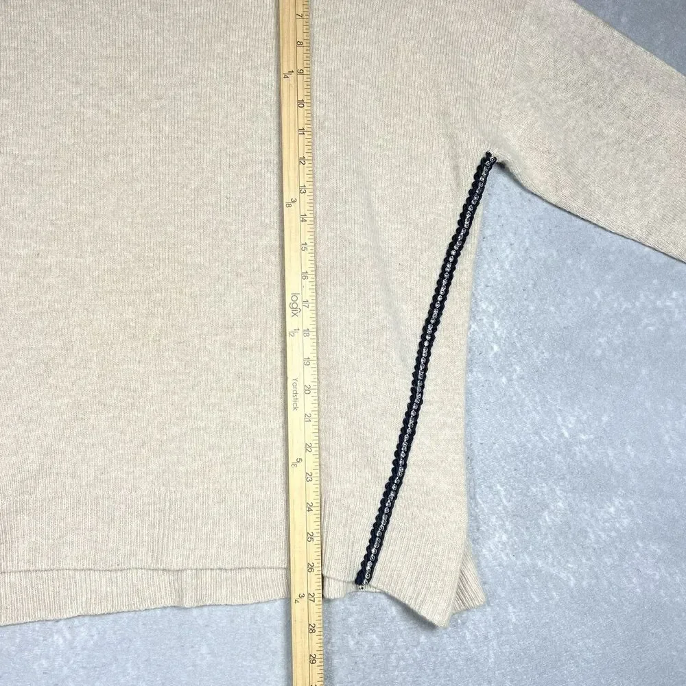 J. Crew Sweater Womens X-Large Beige 100% Wool Rhinestone Pullover Long Sleeve